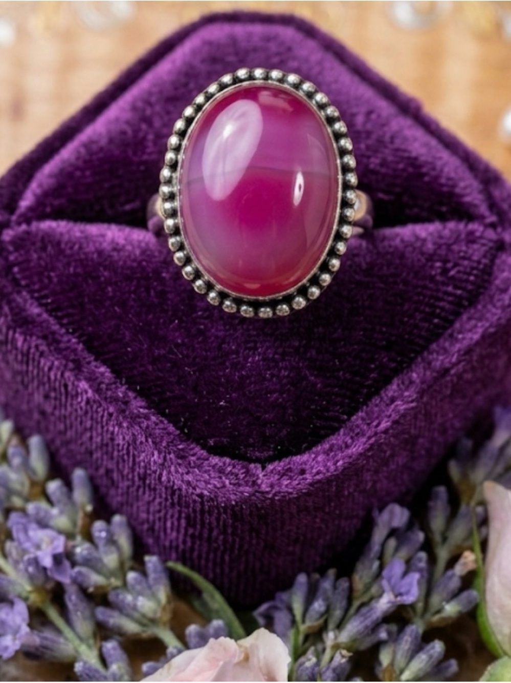 Pink Agate Statement Ring – Sterling Silver Overlay - Picture 2 of 5